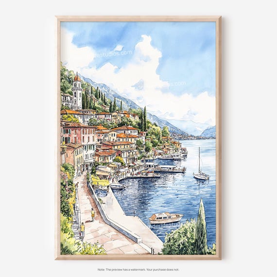 Lake Como Wall Art Watercolor For Instant Home Decor