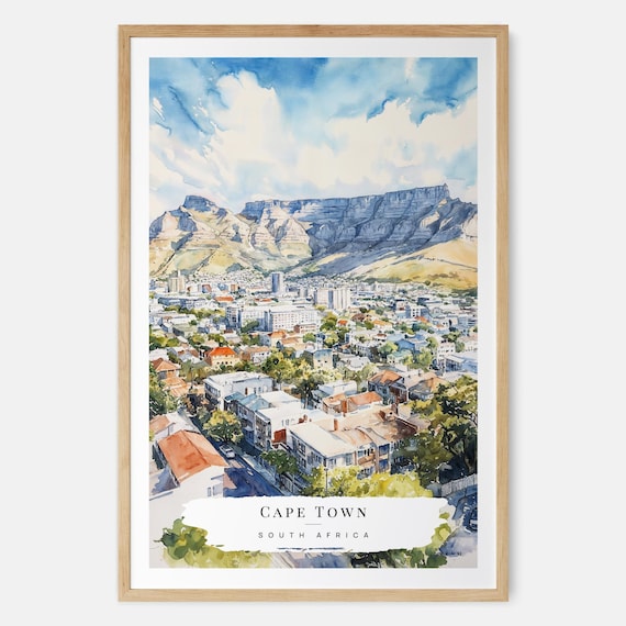 Cape Town South Africa Table Mountain City Watercolor Poster