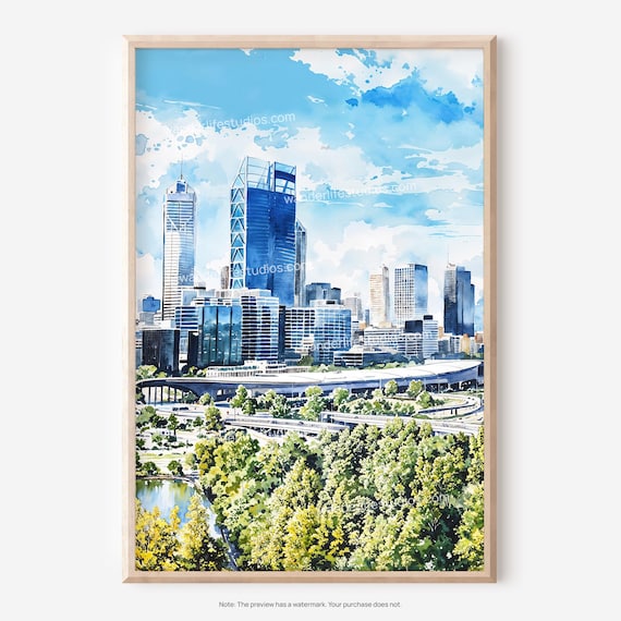 Perth Cityscape Wall Art Watercolor Style