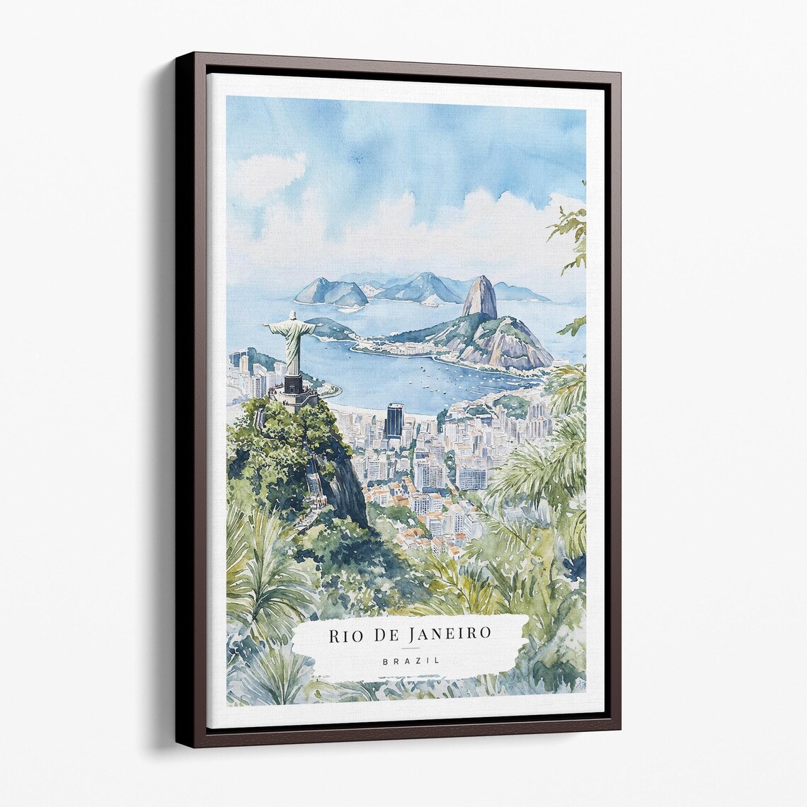 Rio De Janeiro Watercolor Canvas Art Print Scenic Cityscape Wall