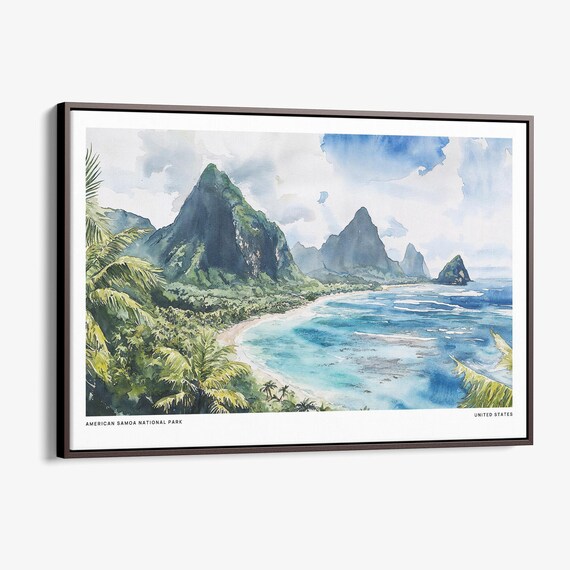 American Samoa National Park Watercolor Tropical Island Coast Poster