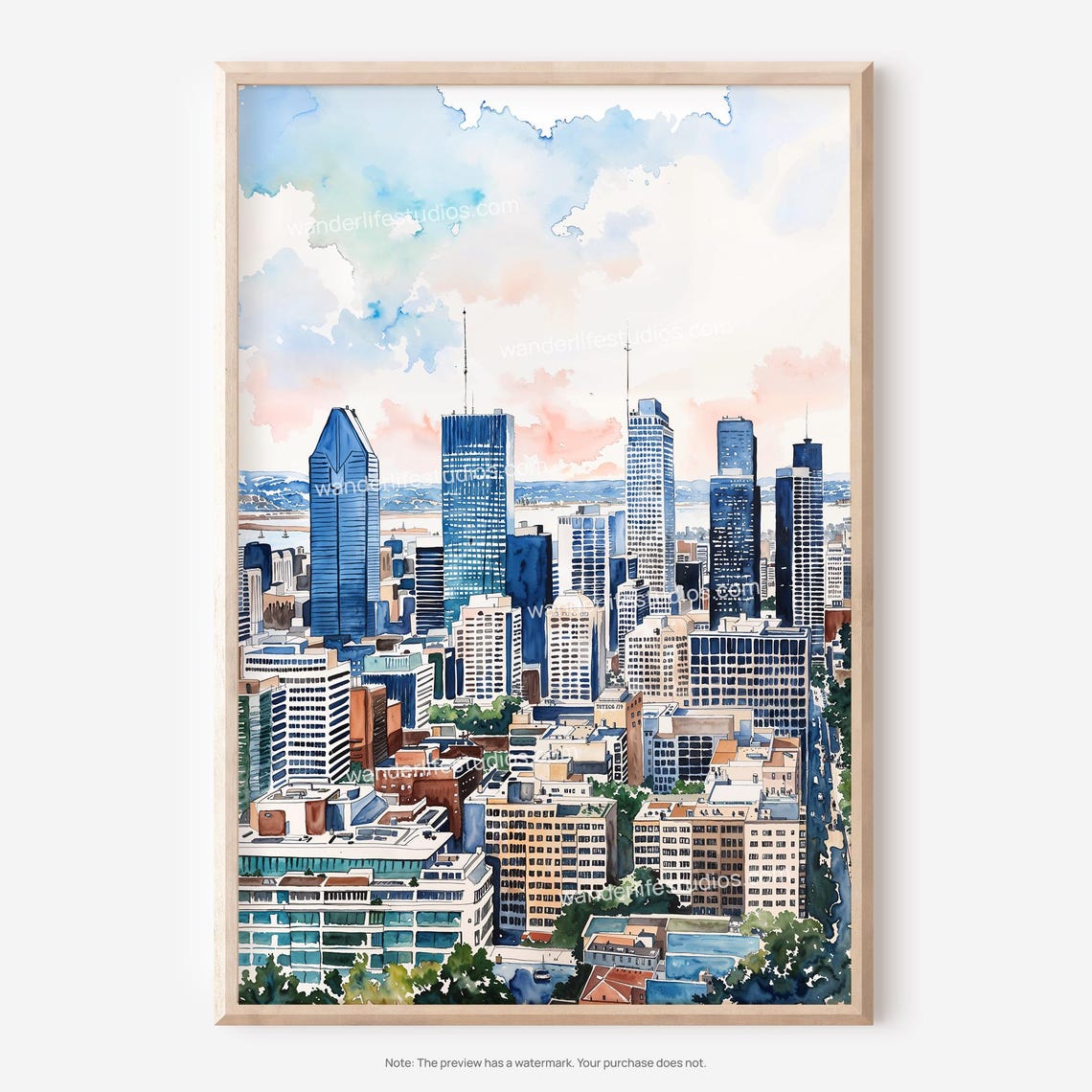 Montreal Skyline Wall Art Watercolor City For Home Decor