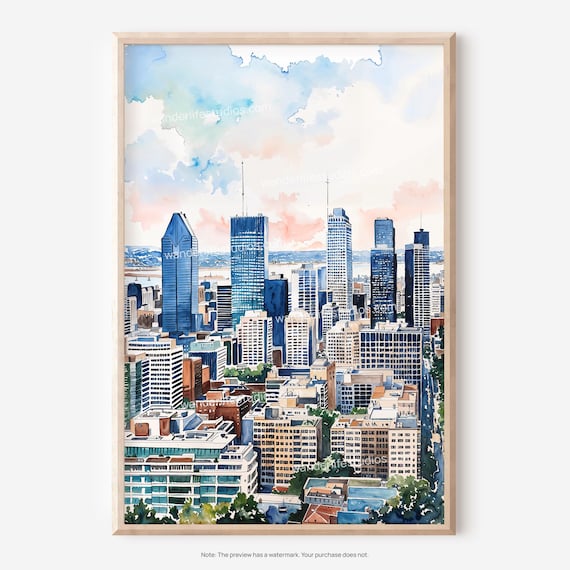 Montreal Skyline Wall Art Watercolor City For Home Decor