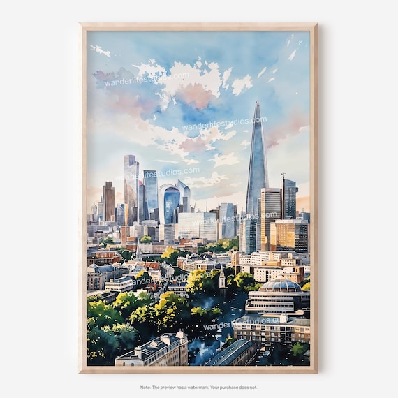 London The Shard Wall Art Watercolor Cityscape
