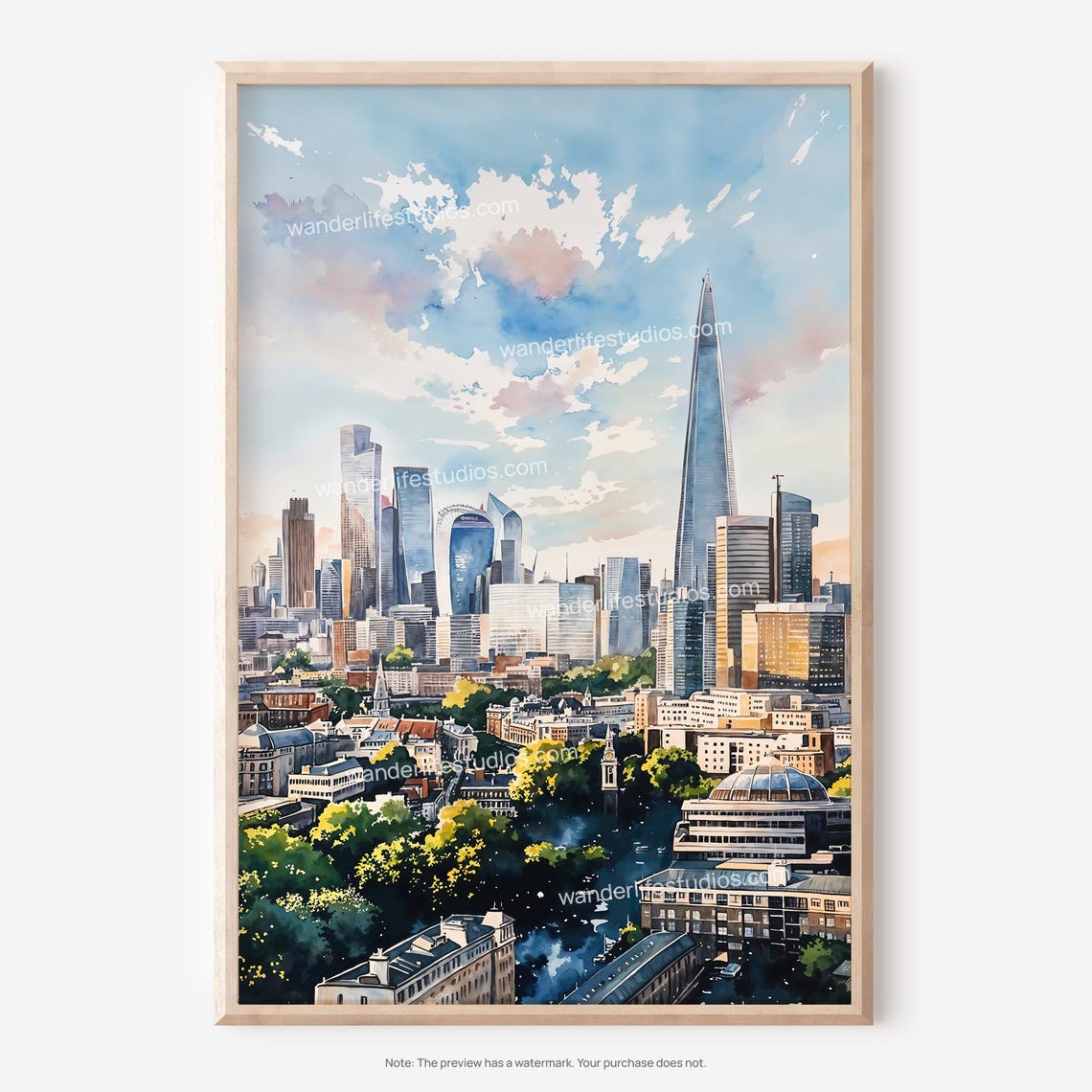 London The Shard Wall Art Watercolor Cityscape