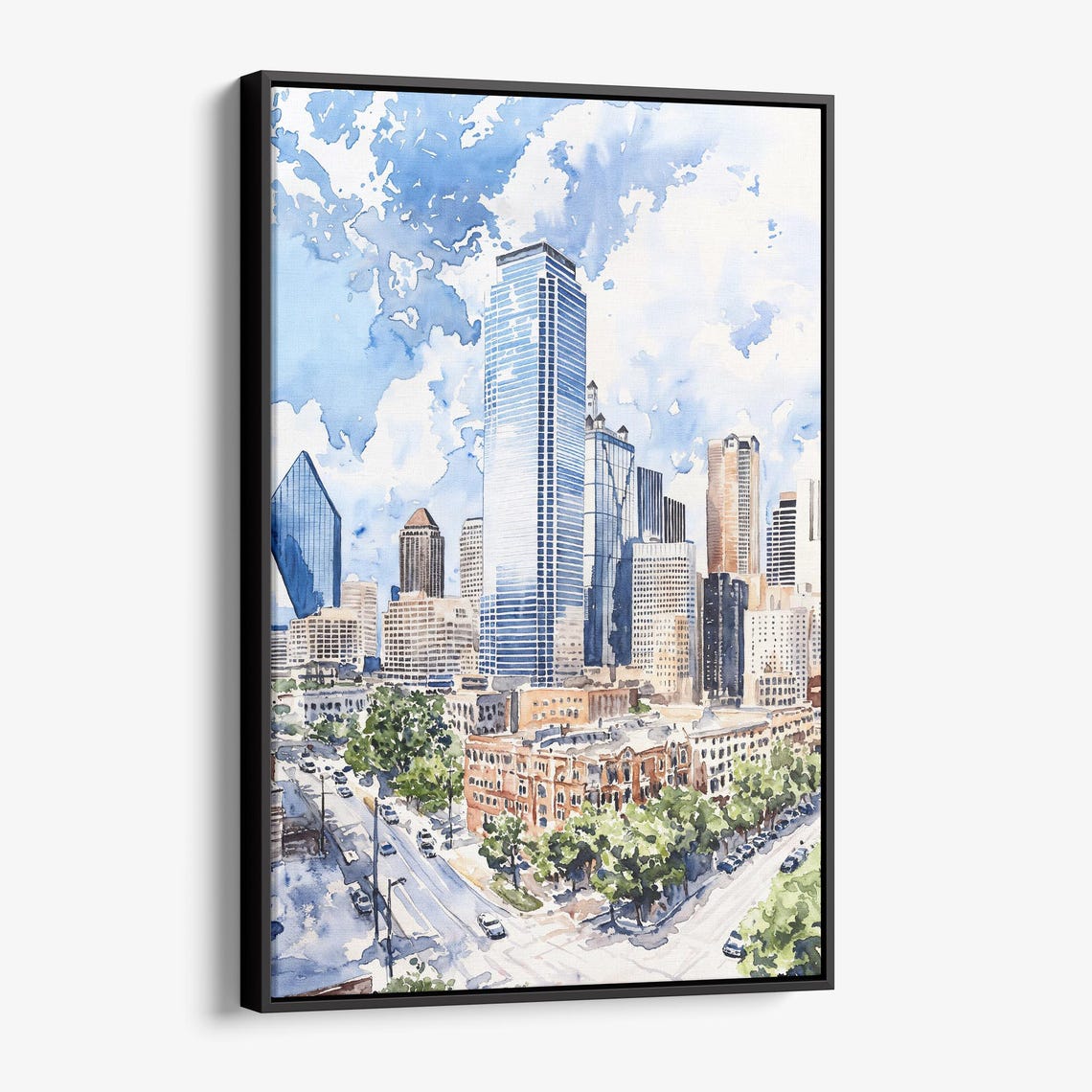 Dallas Texas Canvas Print Watercolor Cityscape Wall Art