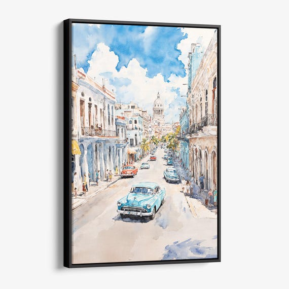 Havana Canvas Print Colorful Watercolor Street Scene Wall Art