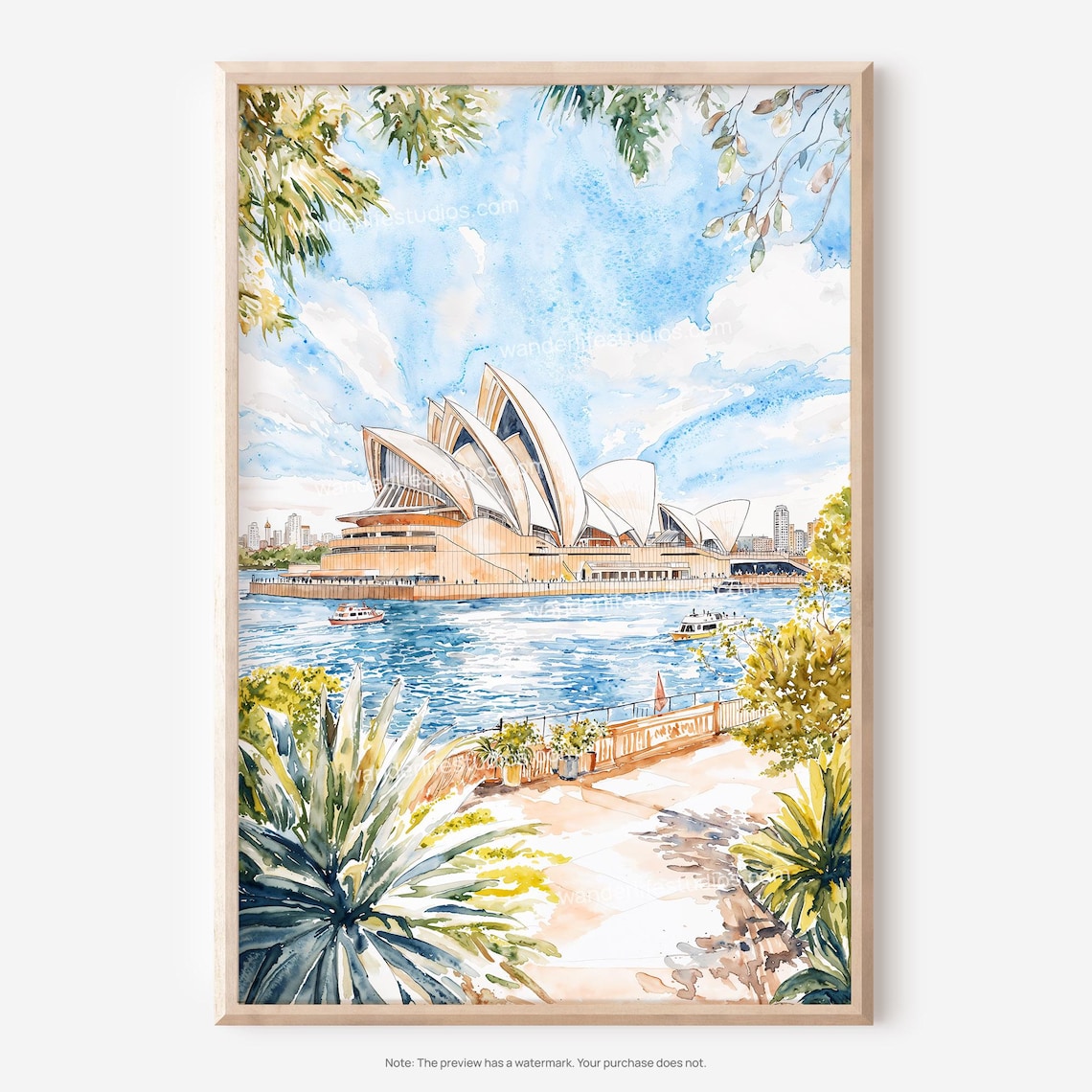 Sydney Opera House Harbor Watercolor Painting Art Travel Poster
