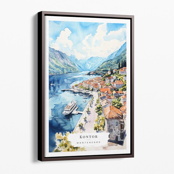Montenegro Coastal Town Watercolor Adriatic Harbor Village Poster
