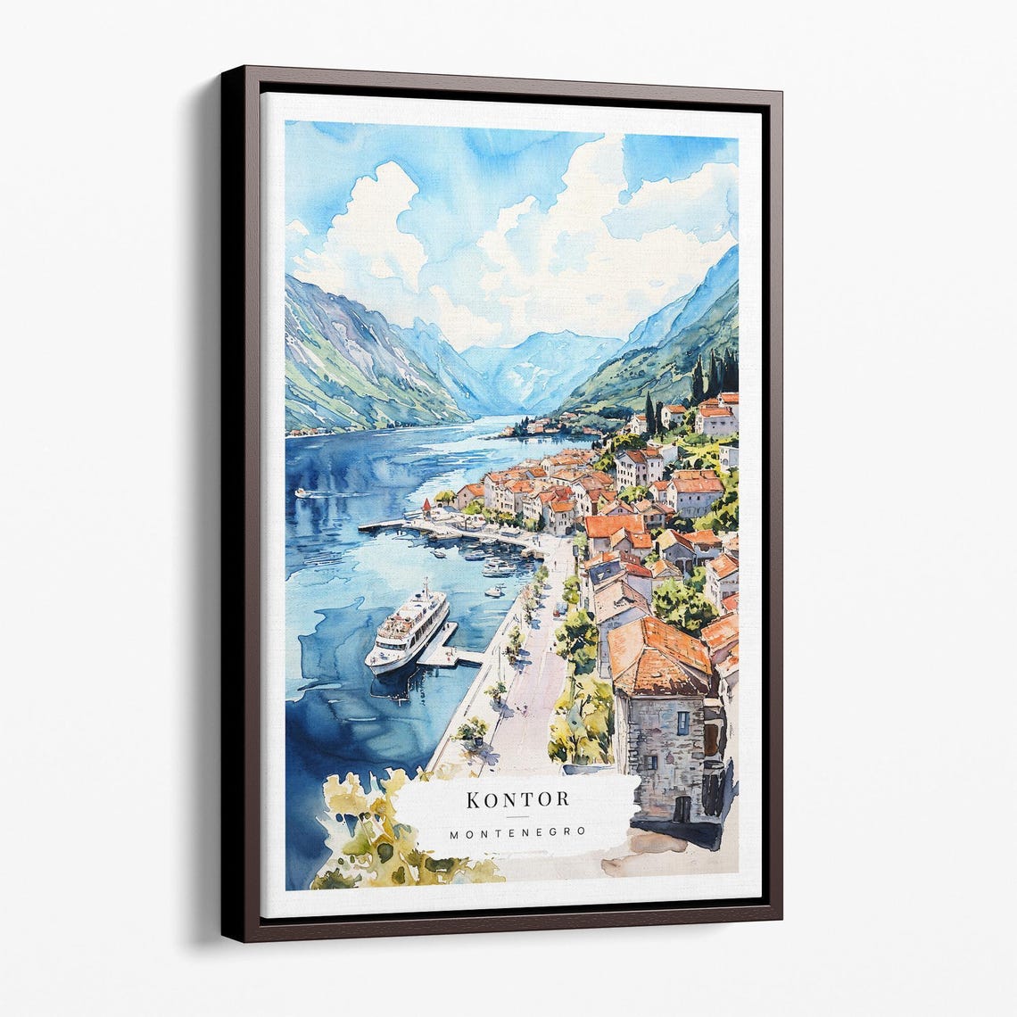 Montenegro Coastal Town Watercolor Adriatic Harbor Village Poster