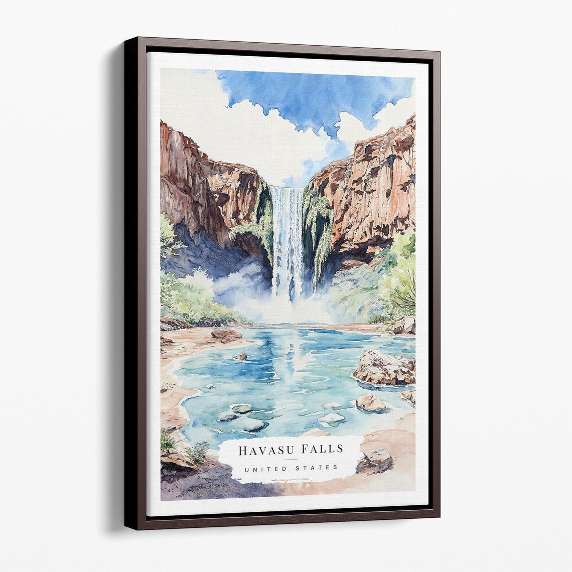 Havasu Falls Waterfall Red Cliffs Turquoise Water Travel Poster