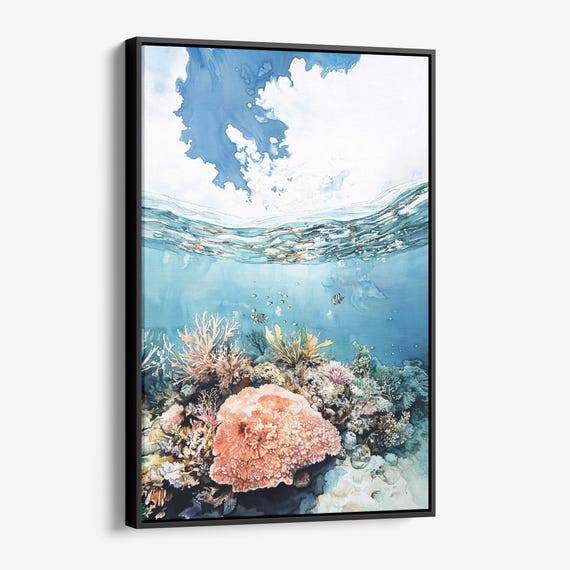 Great Barrier Reef Canvas Print Vibrant Coral Underwater Watercolor Art