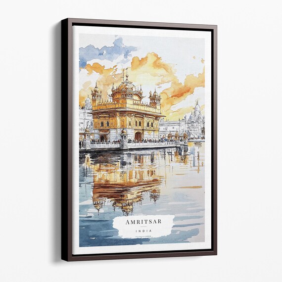 Amritsar India Golden Temple Watercolor Reflection Sacred Travel Poster