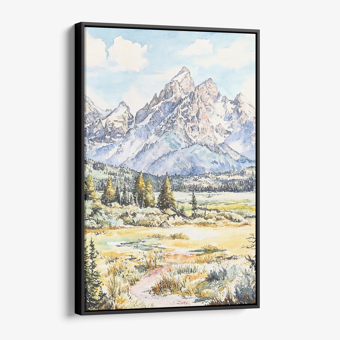 Grand Teton National Park Watercolor Mountain Landscape Poster