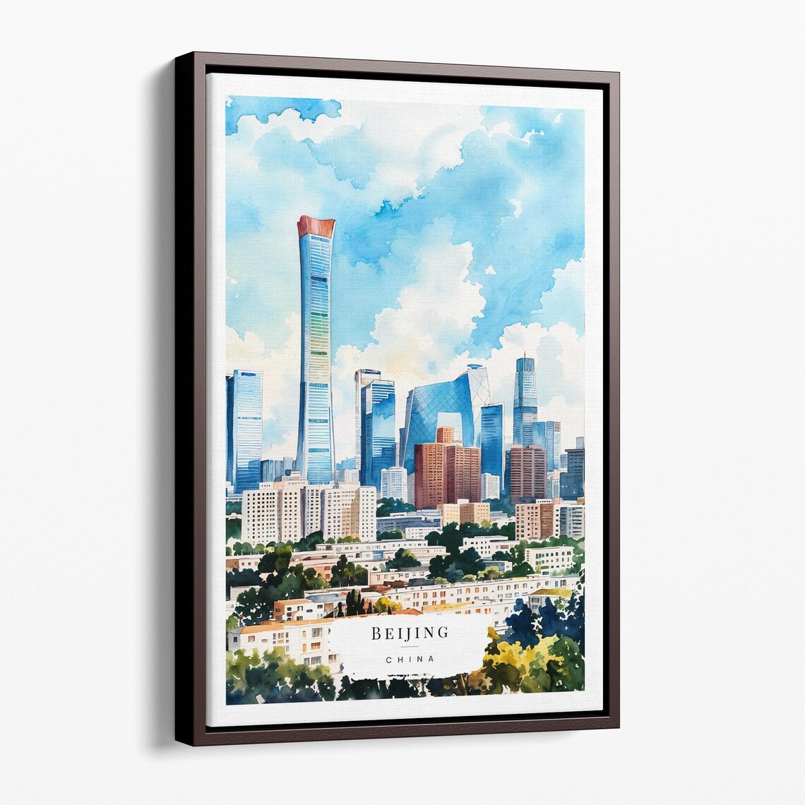 Beijing Skyline Canvas Art Print Watercolor Cityscape Wall Decor