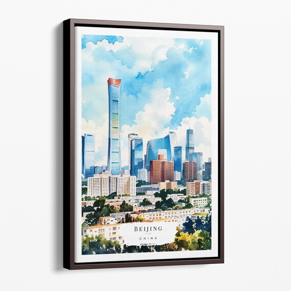 Beijing Skyline Canvas Art Print Watercolor Cityscape Wall Decor