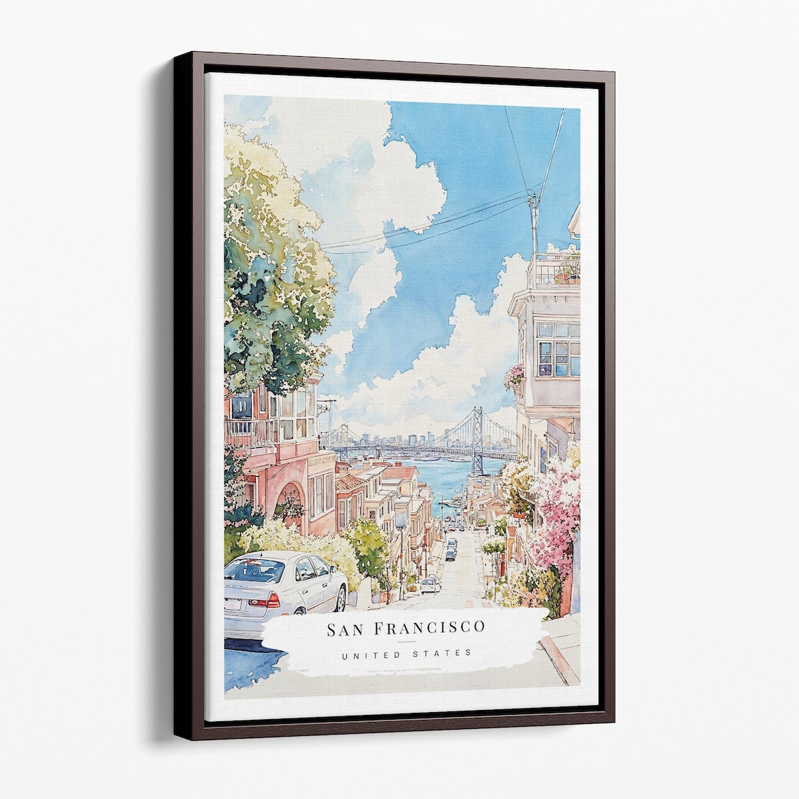 San Francisco Lombard Street Bay Bridge Watercolor City Poster