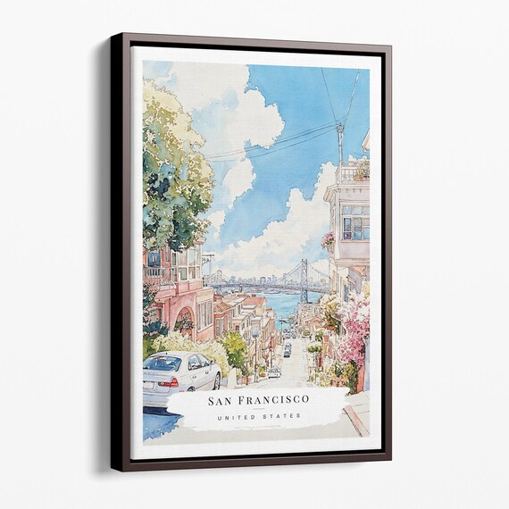 San Francisco Lombard Street Canvas Art Print Watercolor Cityscape