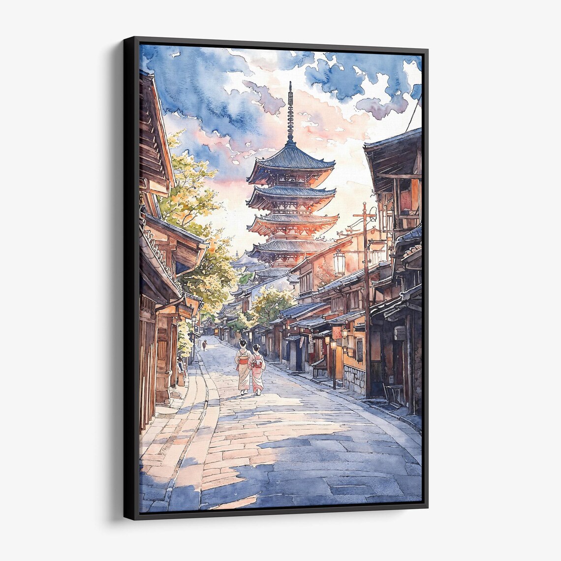 Kyoto Yasaka Pagoda Watercolor Historic Street Scene Art Poster