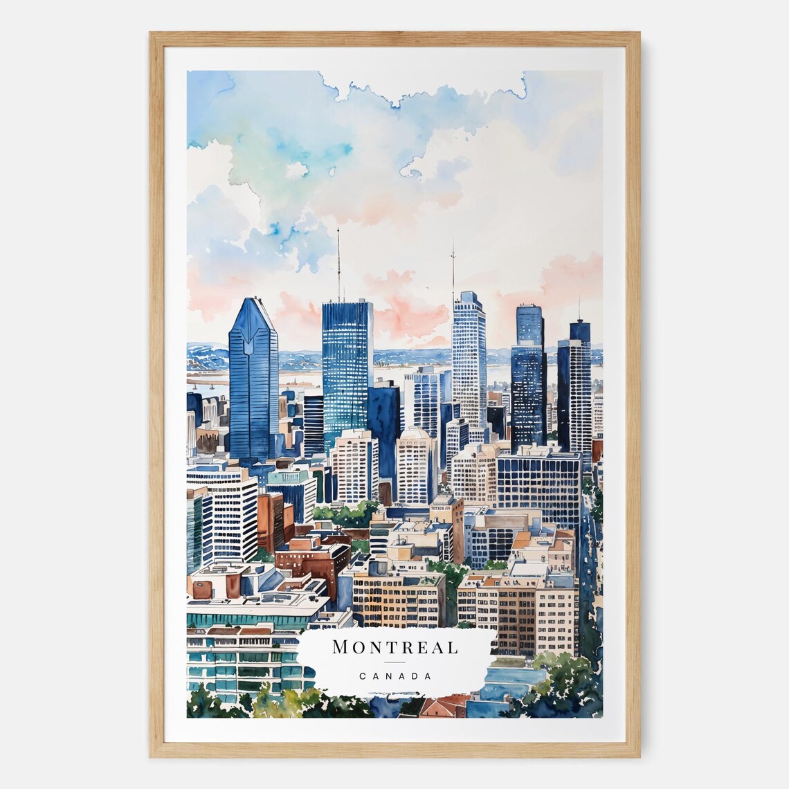 Montreal Skyline Watercolor Art Print Wall Canada Travel Gift Moving New Home
