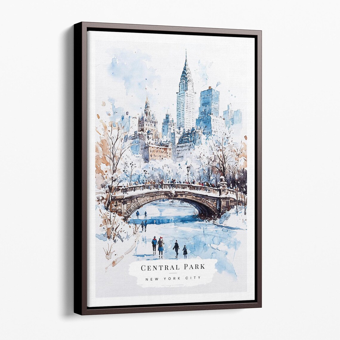 Central Park New York City Winter Snow Watercolor Travel Poster
