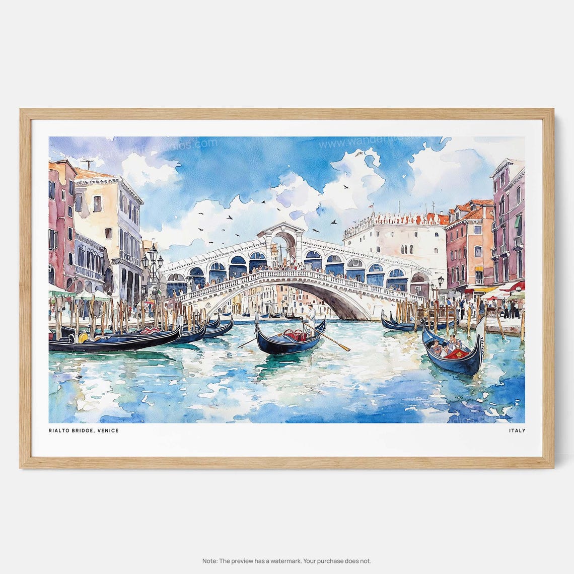 Rialto Bridge Venice Watercolor Gondolas Grand Canal Italy Poster