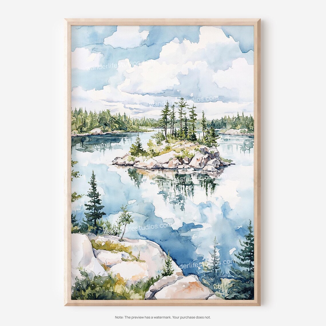 Rocky Lake Island Pine Watercolor Voyageurs National Park Poster