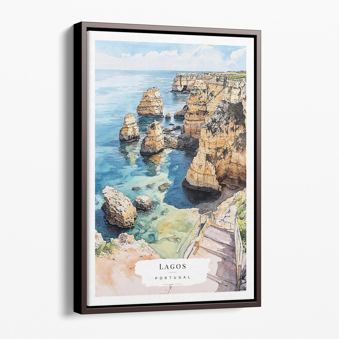 Lagos Portugal Watercolor Coastal Cliffs Algarve Travel Art Poster