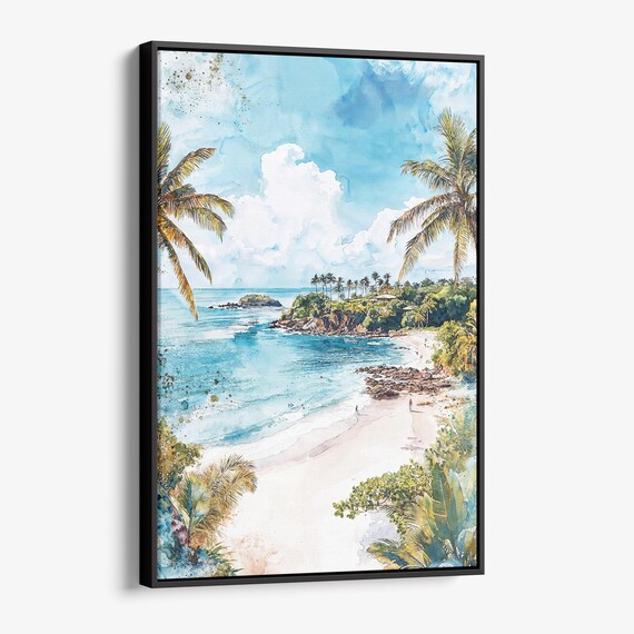 Costa Rica Playa Ventana Palm Beach Tropical Watercolor Poster