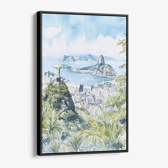 Rio De Janeiro Watercolor Canvas Print Scenic Cityscape Wall Art