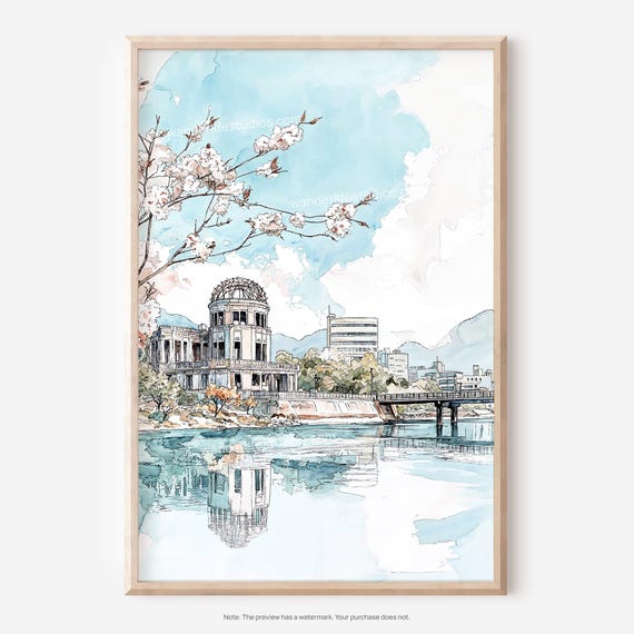 Hiroshima Wall Art Watercolor Of Historic Landmark