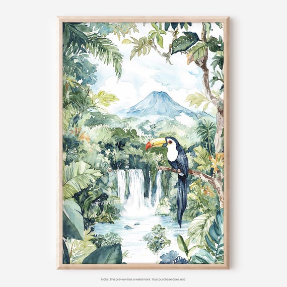 Arenal Volcano Wall Art Watercolor Of Costa Rican Landscape