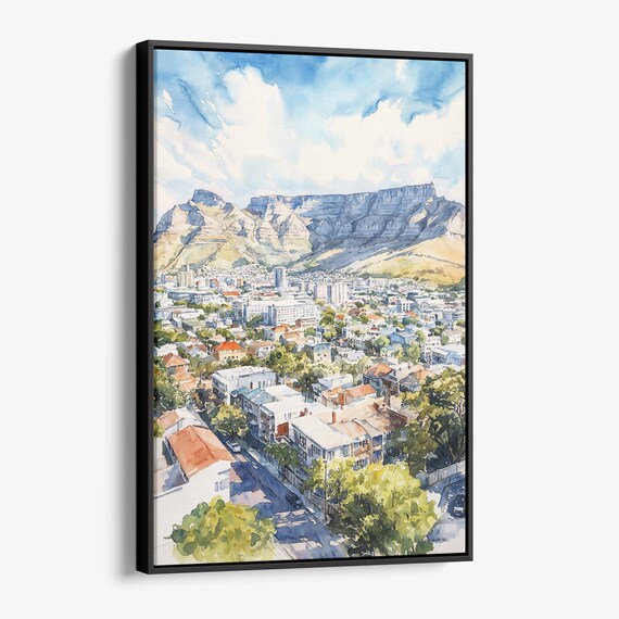 Cape Town Watercolor Canvas Print Cityscape Wall Art