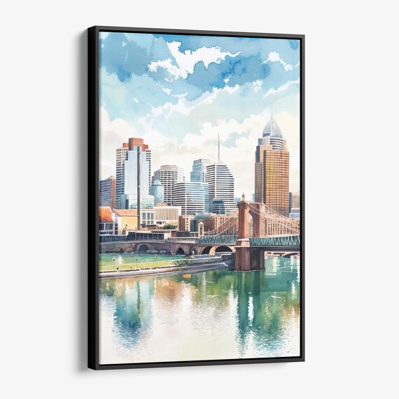 Cincinnati Ohio Watercolor Canvas Print City Skyline Wall Art