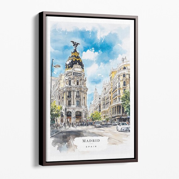 Madrid Watercolor Canvas Art Print Cityscape Wall