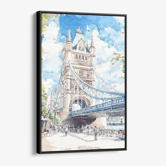 London Tower Bridge Canvas Print Cityscape Watercolor Wall Art