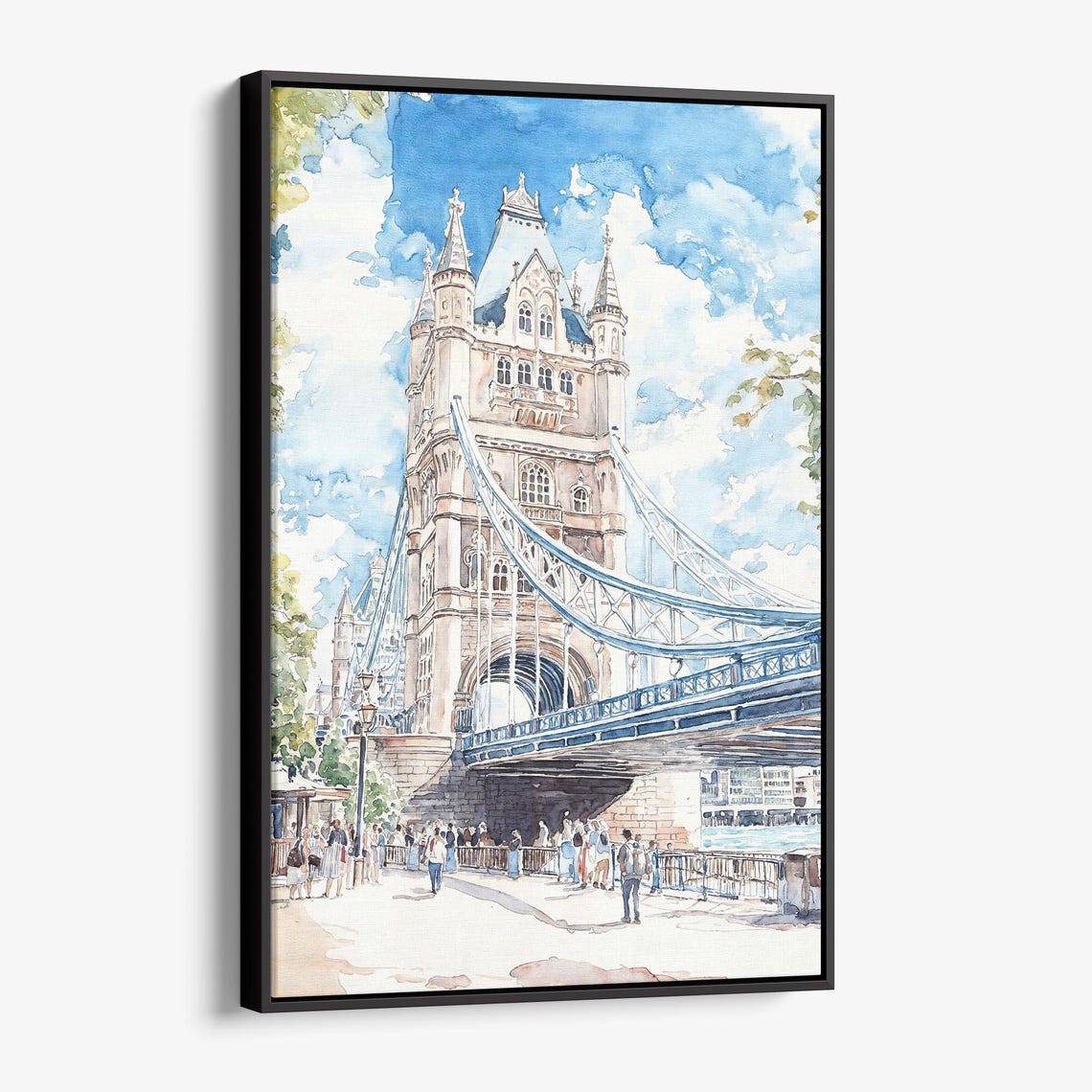Tower Bridge London England Watercolor Skyline Travel Art Poster