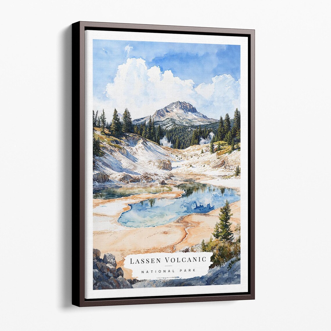 Lassen Volcanic National Park Watercolor Peak Lake Travel Poster