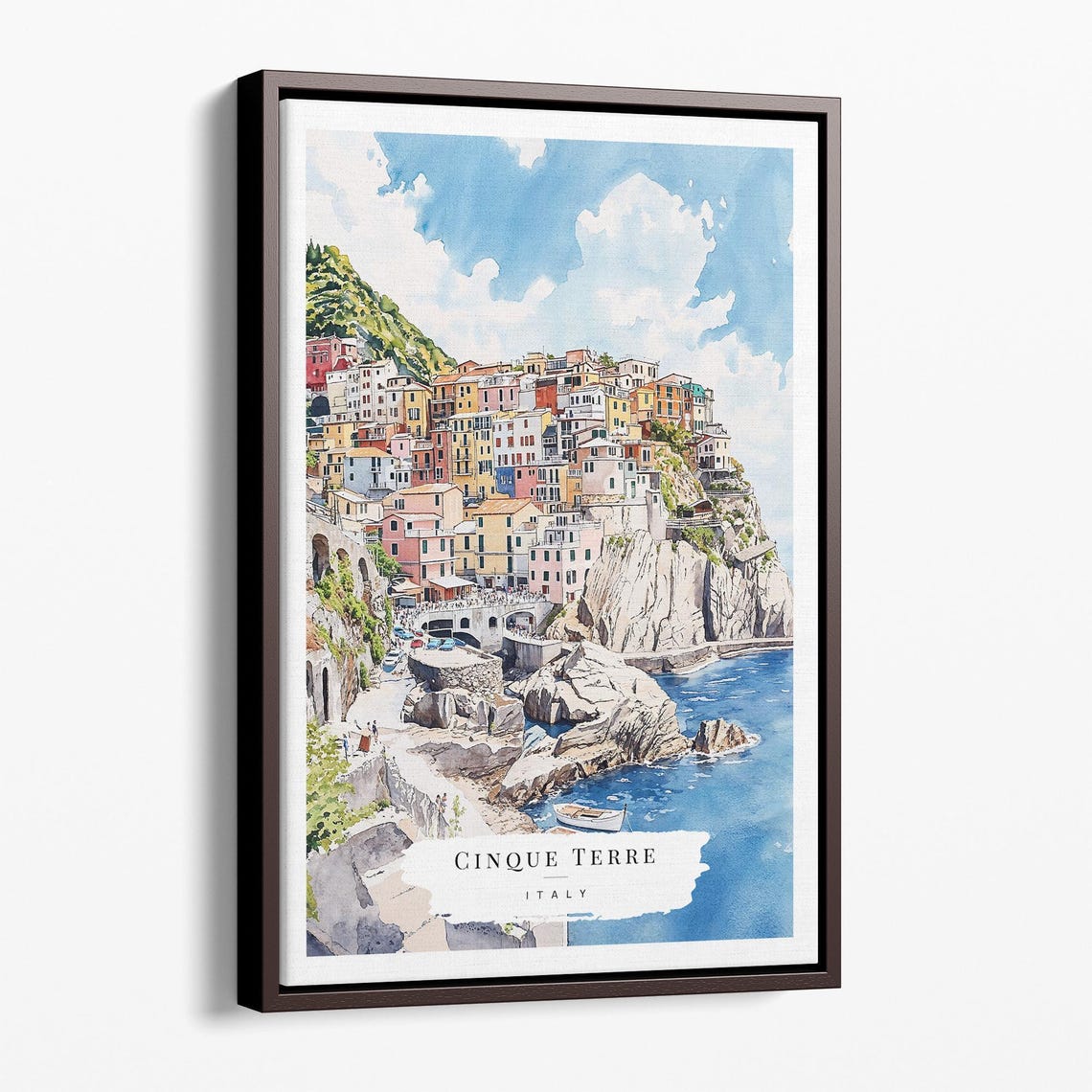 Cinque Terre Italy Watercolor Coastal Village Scenic Travel Poster