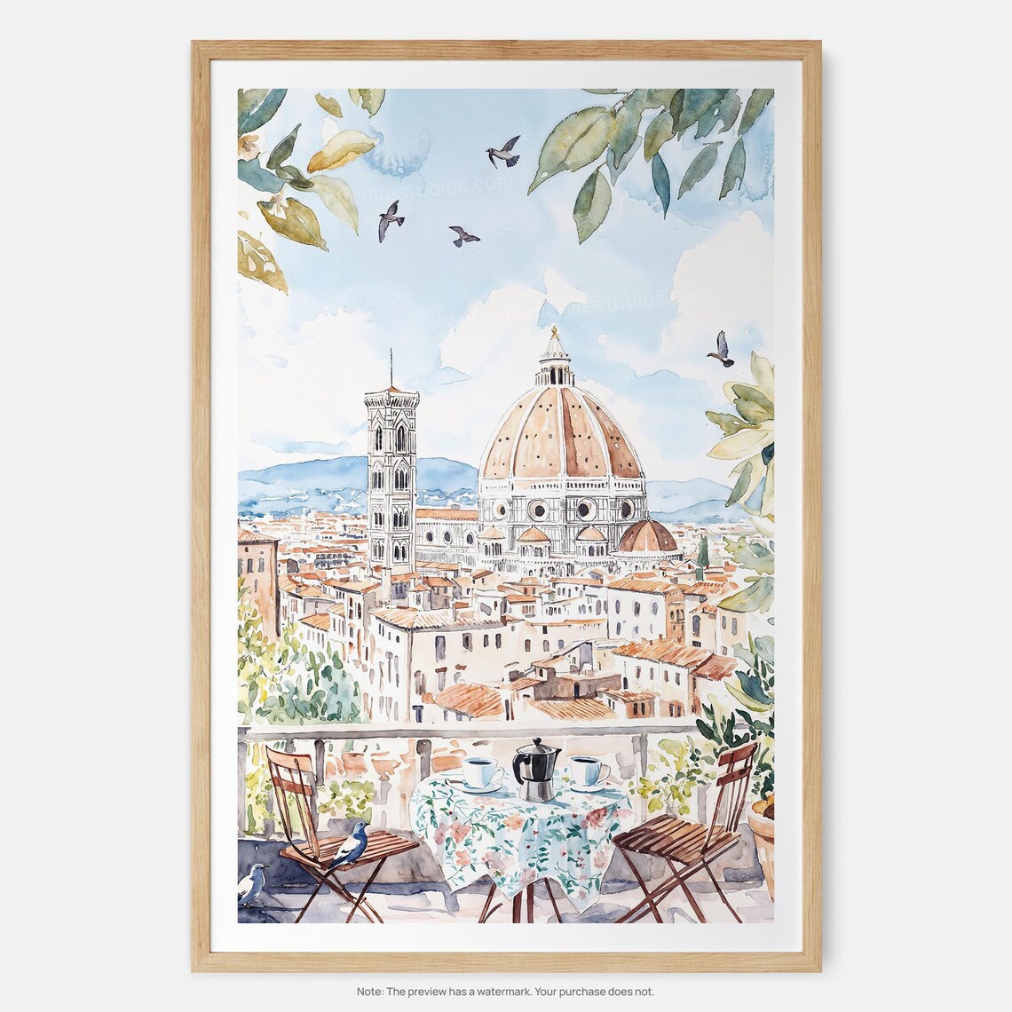 Morning Coffee In Florence Watercolor Art Print