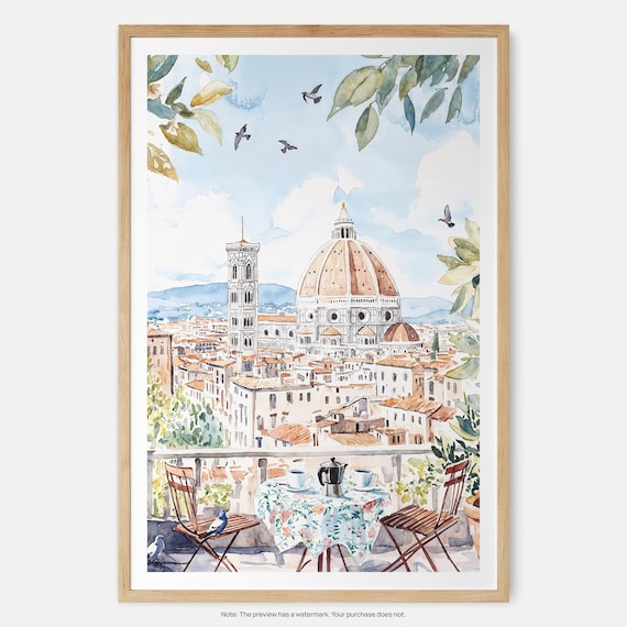 Morning Coffee In Florence Watercolor Art Print
