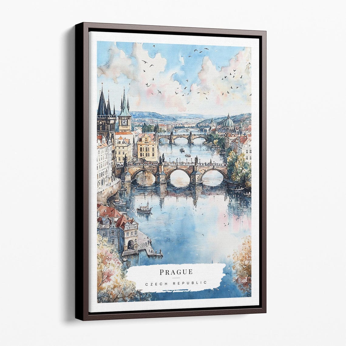 Prague Czech Republic Watercolor Charles Bridge River View Poster