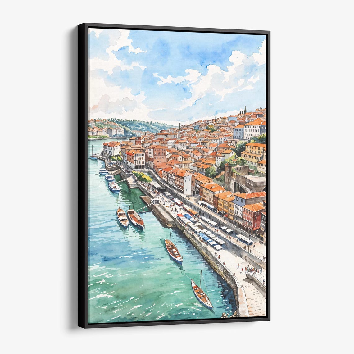 Porto Skyline Canvas Print Coastal Watercolor Cityscape Wall Art