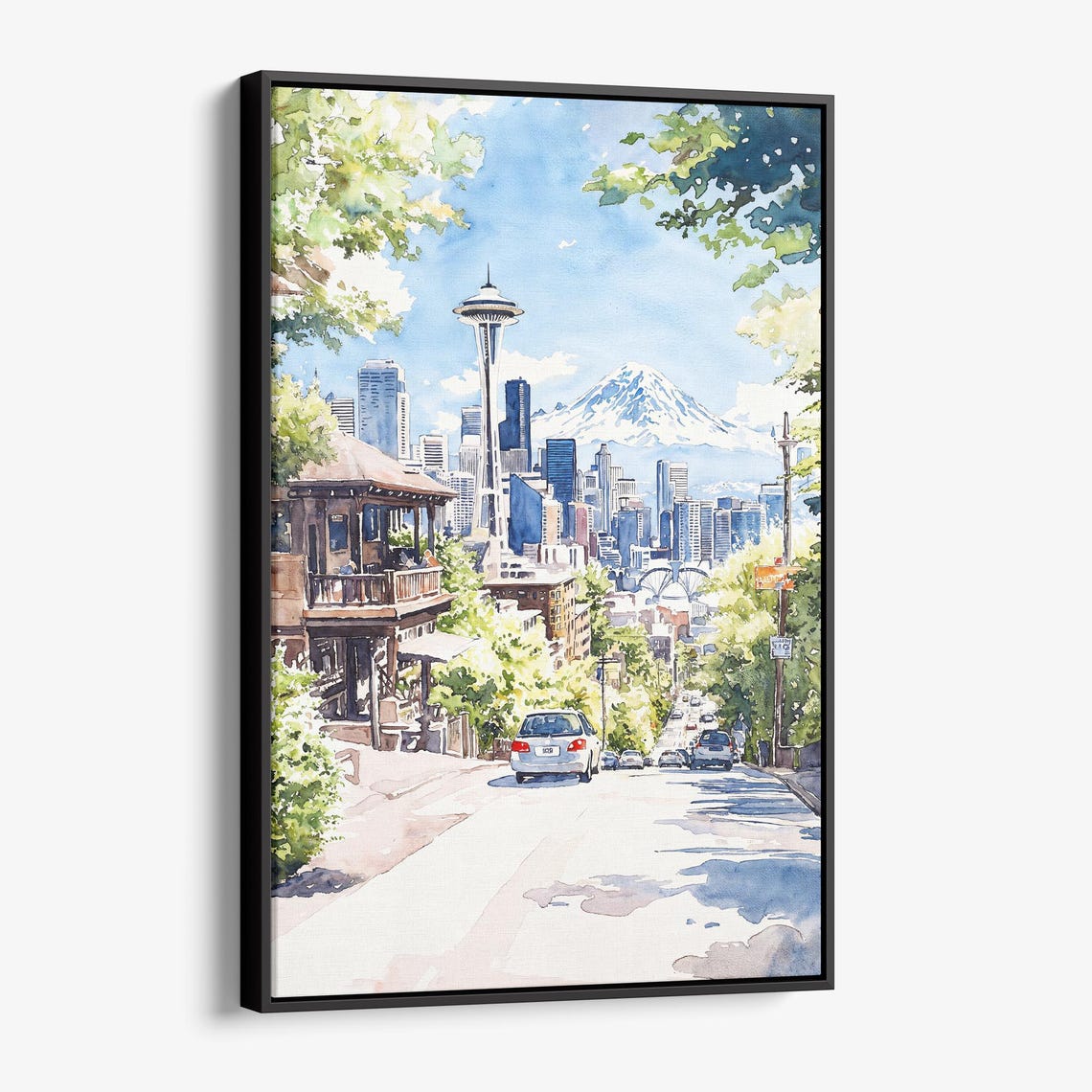 Seattle Skyline Canvas Print Watercolor Cityscape Wall Art