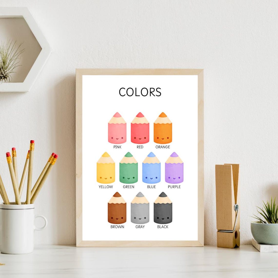 Crayon Colors Chart Kids Educational Poster US And UK Spellings - Image 3