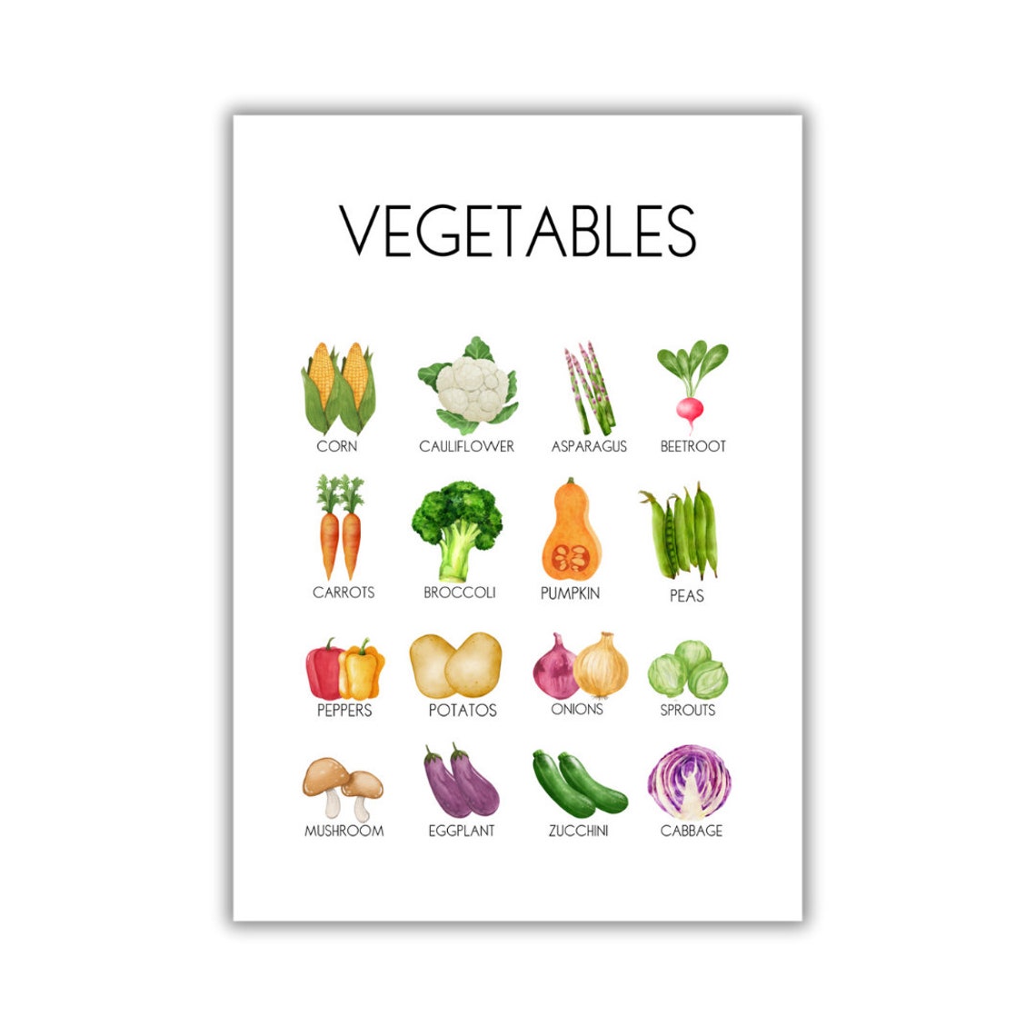 Vegetables Educational Chart Watercolor Kids Veggie Learning Poster - Image 3