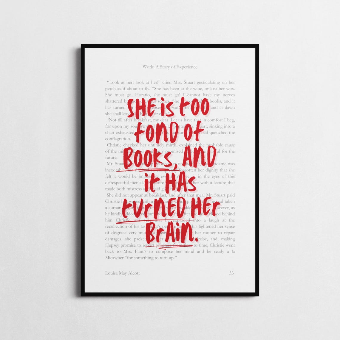 Little Women Book Lover Quote Work A Story Of Experience Louisa May Alcott Book Page Print Too Fond Of Books Home Library Wall Art - Image 3