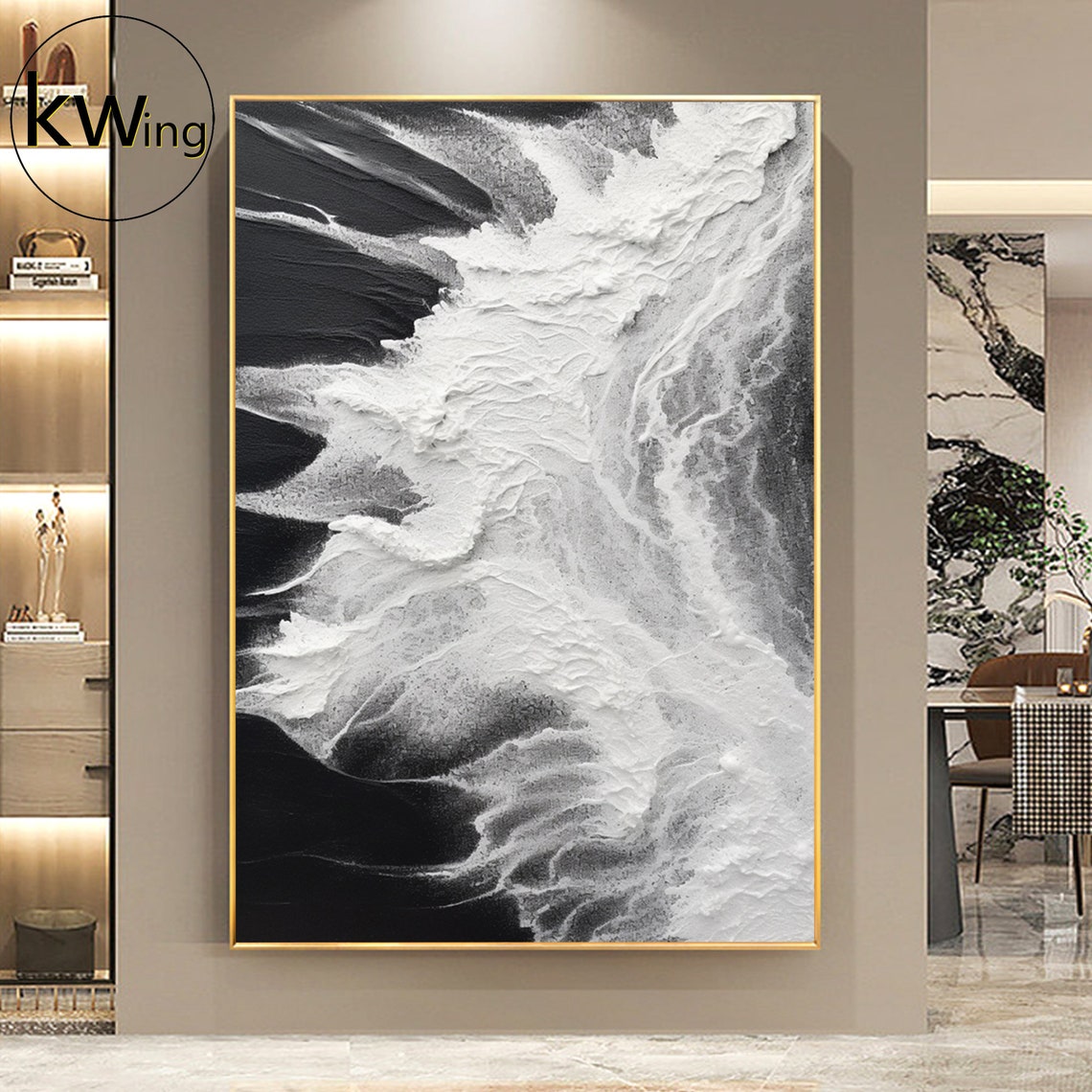 Black White Crashing Wave Abstract 3D Texture Painting Wall Art Poster - Image 4