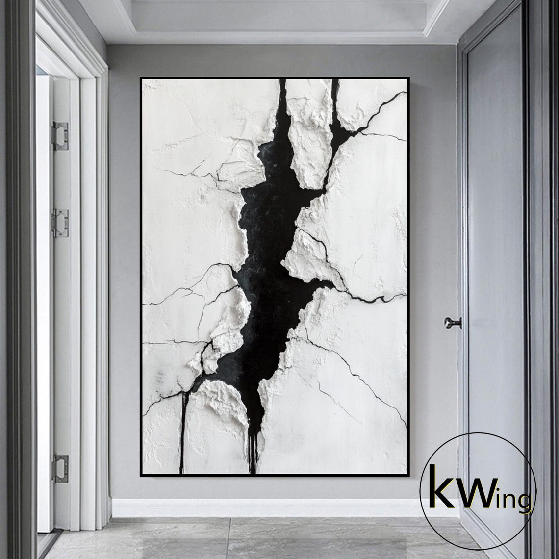 Black Crack White Wabi Sabi Abstract 3D Texture Painting Art Poster - Image 3