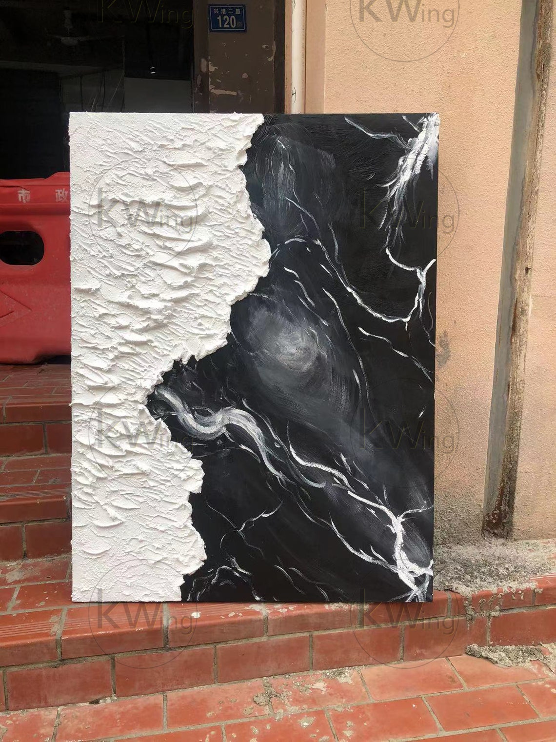 Black White Marble Wave Abstract Textured Coastal Contrast Art Poster - Image 5